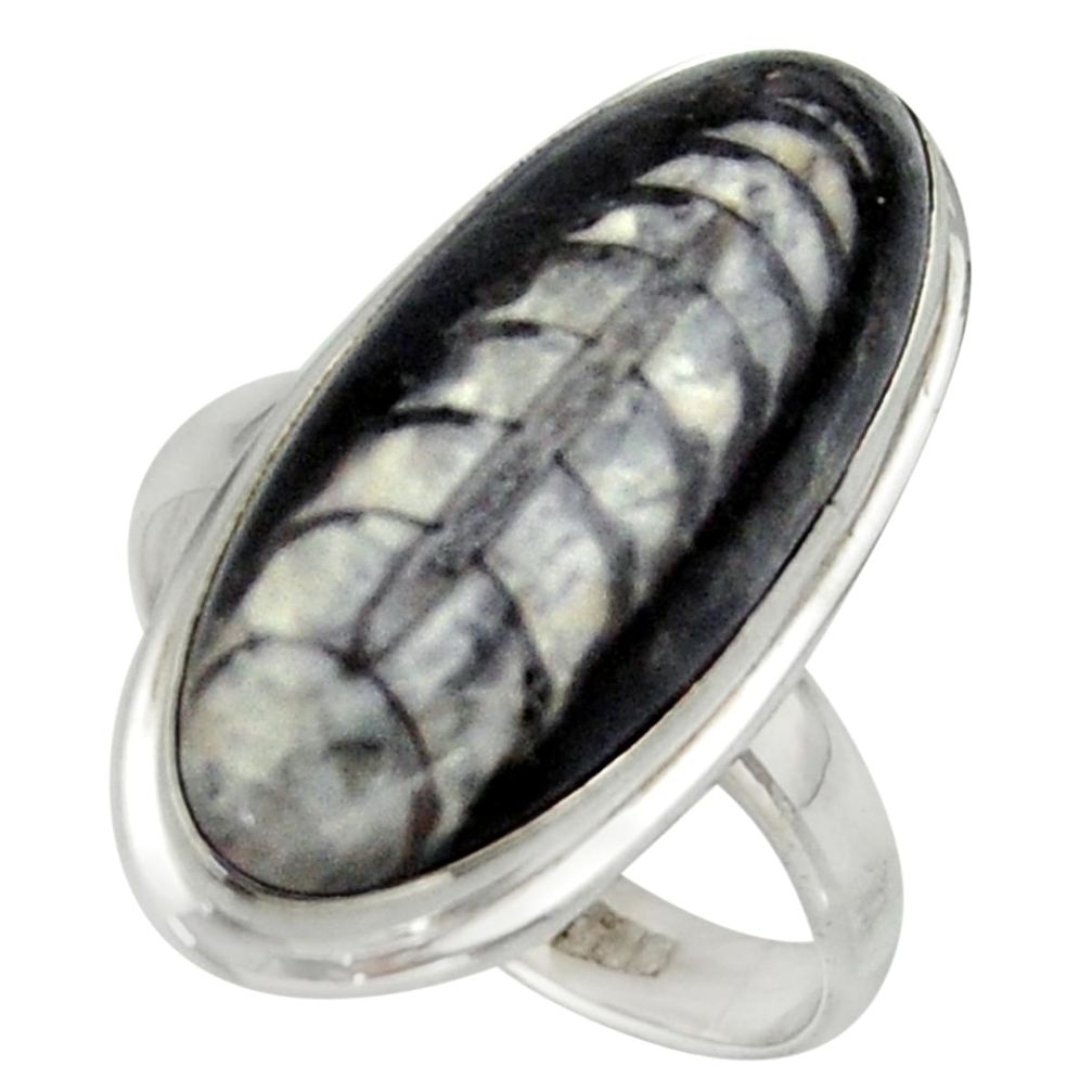 15.80cts natural black orthoceras 925 sterling silver ring jewelry size 9 r42625