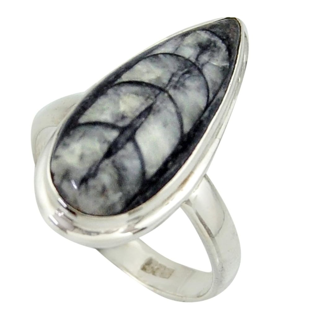 13.96cts natural black orthoceras 925 sterling silver ring jewelry size 9 r42637