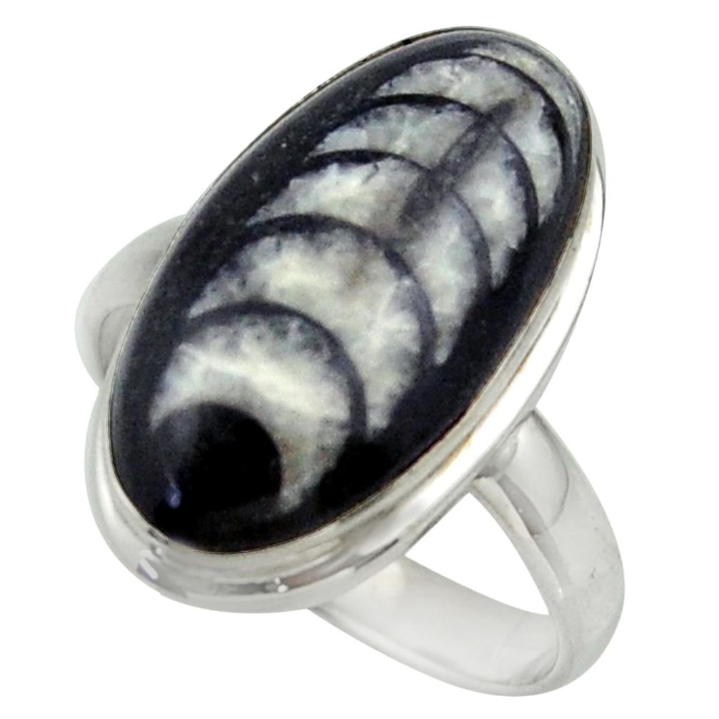 11.46cts natural black orthoceras 925 sterling silver ring size 8.5 r42629