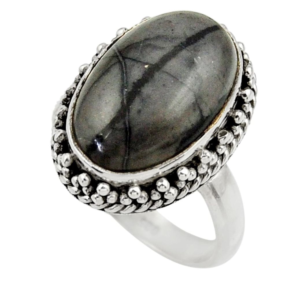 7.24cts natural black picasso jasper 925 silver solitaire ring size 7 r28422