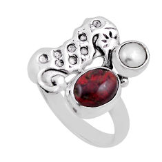 4.38cts natural black pietersite (african) pearl silver fish ring size 8 n25874