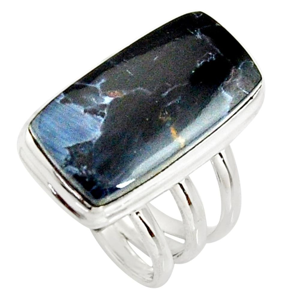 11.37cts natural black pietersite 925 silver solitaire ring size 6 r25008