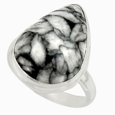 15.24cts natural black pinolith 925 sterling silver ring jewelry size 8.5 r42850