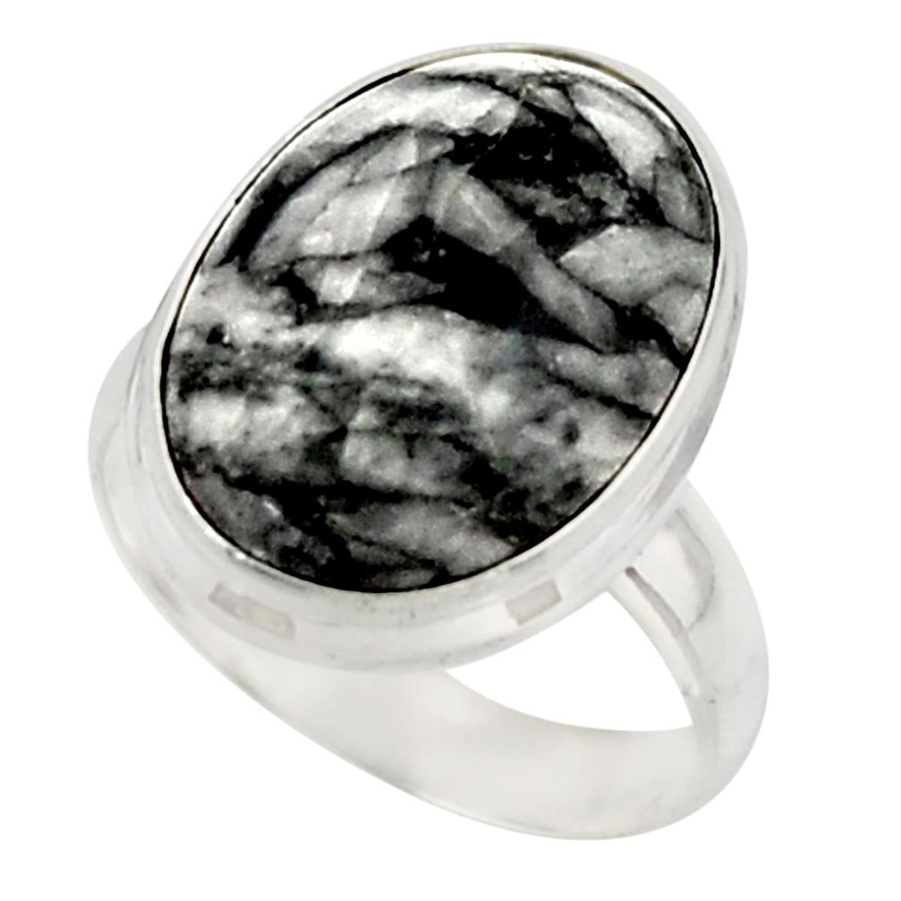 9.76cts natural black pinolith 925 sterling silver ring jewelry size 6 r42852