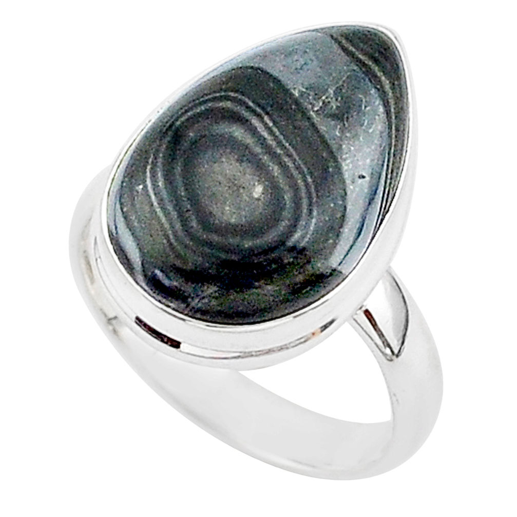 10.70cts natural black psilomelane 925 silver solitaire ring size 7.5 r95682