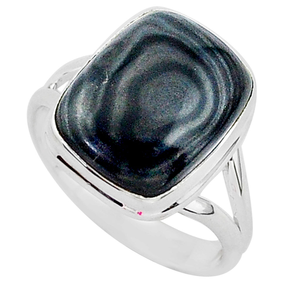 9.33cts natural black psilomelane 925 silver solitaire ring size 10 r95708