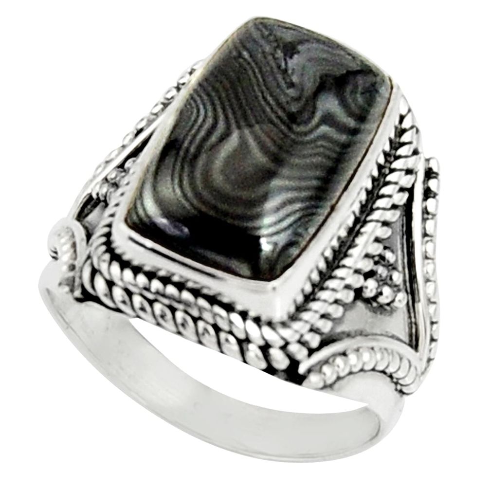 7.72cts natural black psilomelane 925 silver solitaire ring size 7 r22554