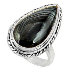Clearance Sale- 13.26cts natural black psilomelane 925 silver solitaire ring size 7 r28048