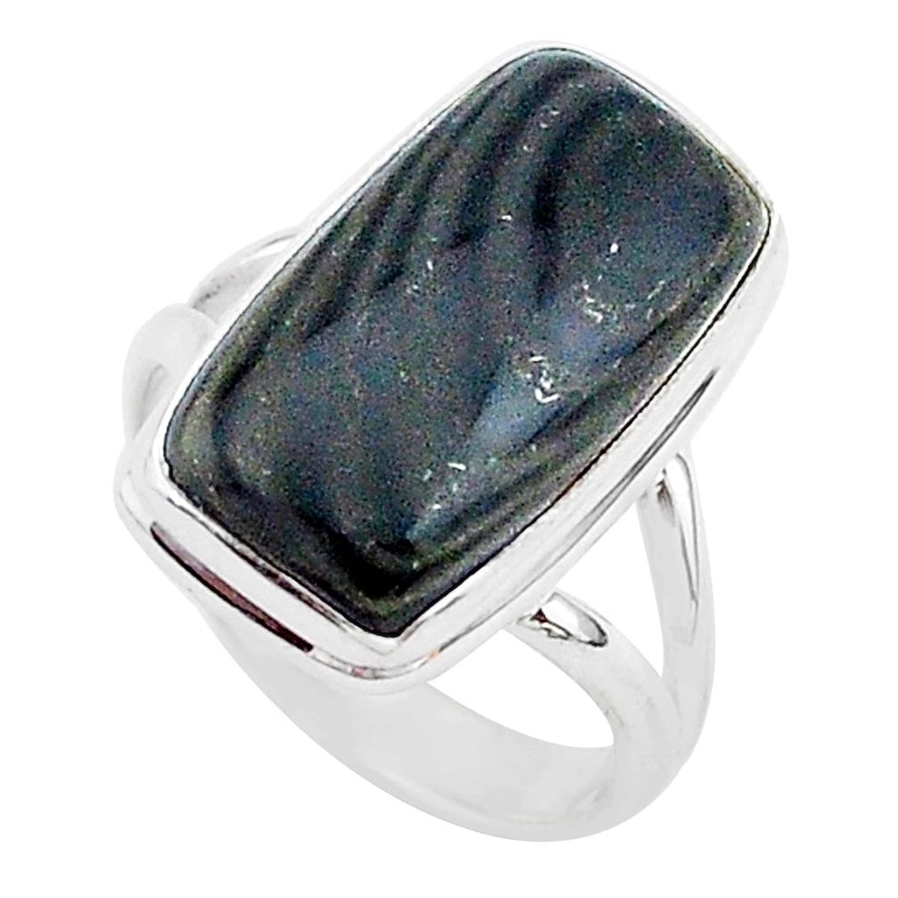 11.13cts natural black psilomelane 925 silver solitaire ring size 7 r95683