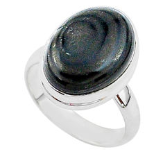Clearance Sale- 10.70cts natural black psilomelane 925 silver solitaire ring size 7 r95693