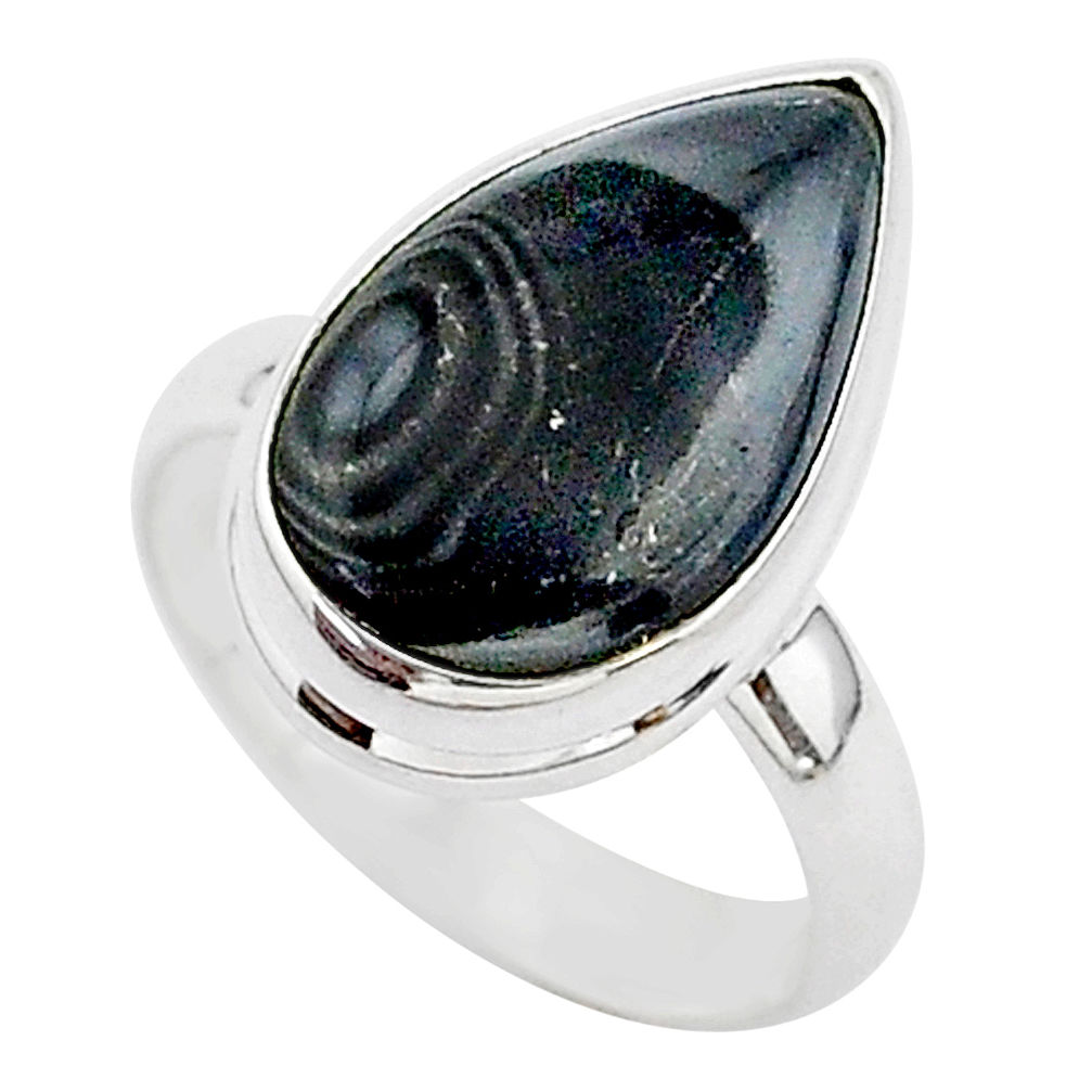 7.32cts natural black psilomelane 925 silver solitaire ring size 7 r95697
