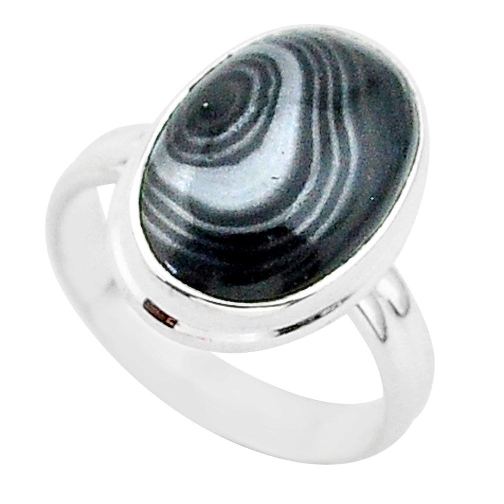 6.98cts natural black psilomelane 925 silver solitaire ring size 7 r95705