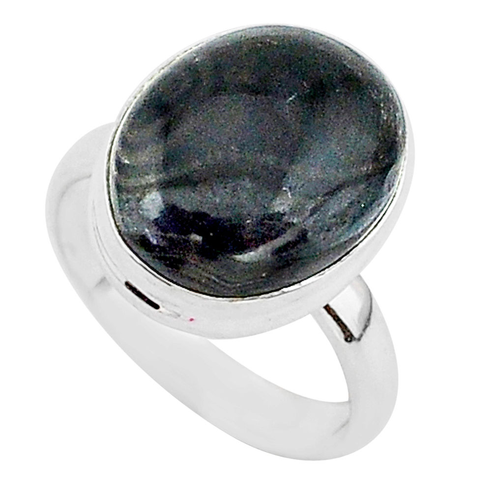 9.57cts natural black psilomelane 925 silver solitaire ring size 7 r95706