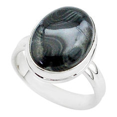 6.62cts natural black psilomelane 925 silver solitaire ring size 7 r95730