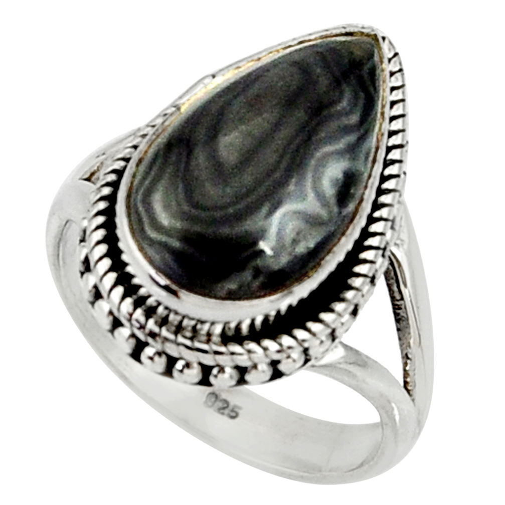 9.13cts natural black psilomelane 925 silver solitaire ring size 8 r28054