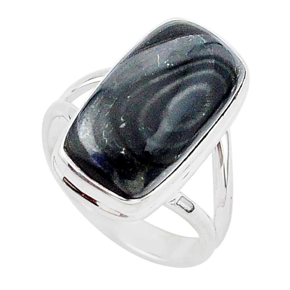 10.30cts natural black psilomelane 925 silver solitaire ring size 8 r95691