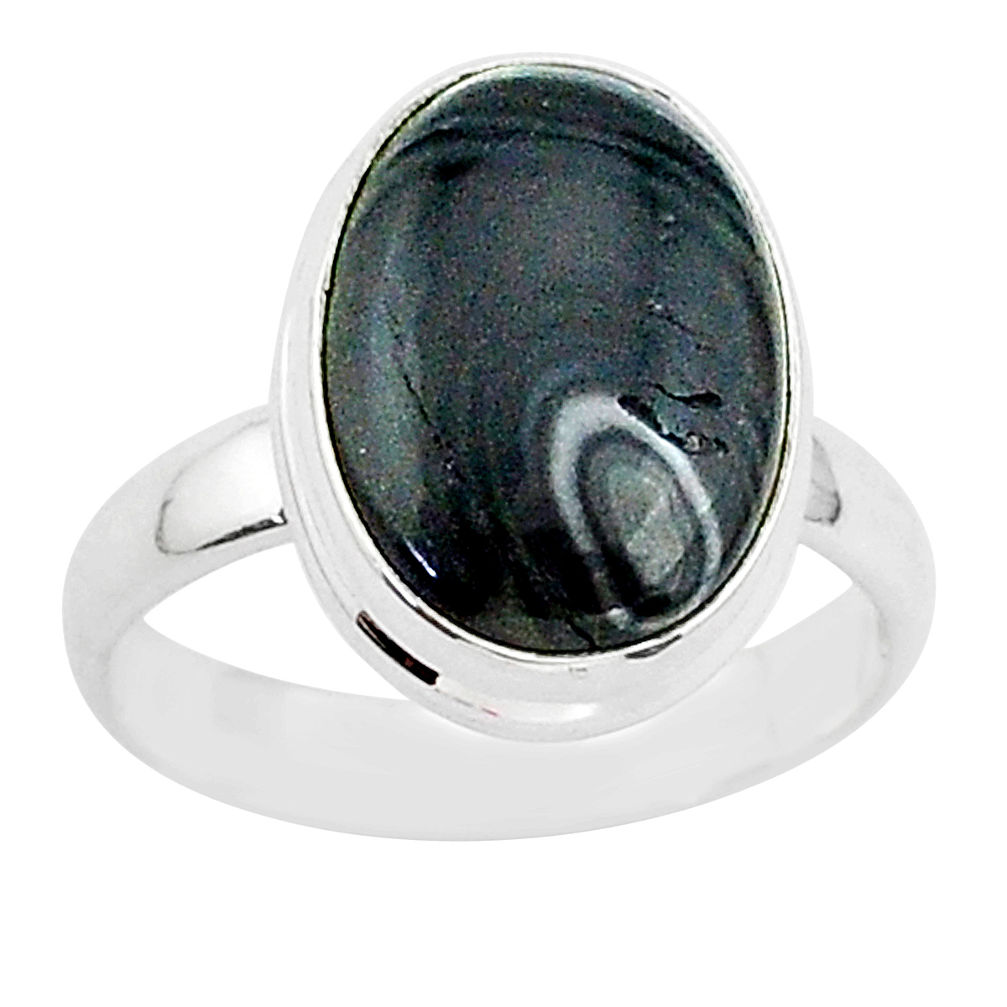 7.30cts natural black psilomelane 925 silver solitaire ring size 8 r95703