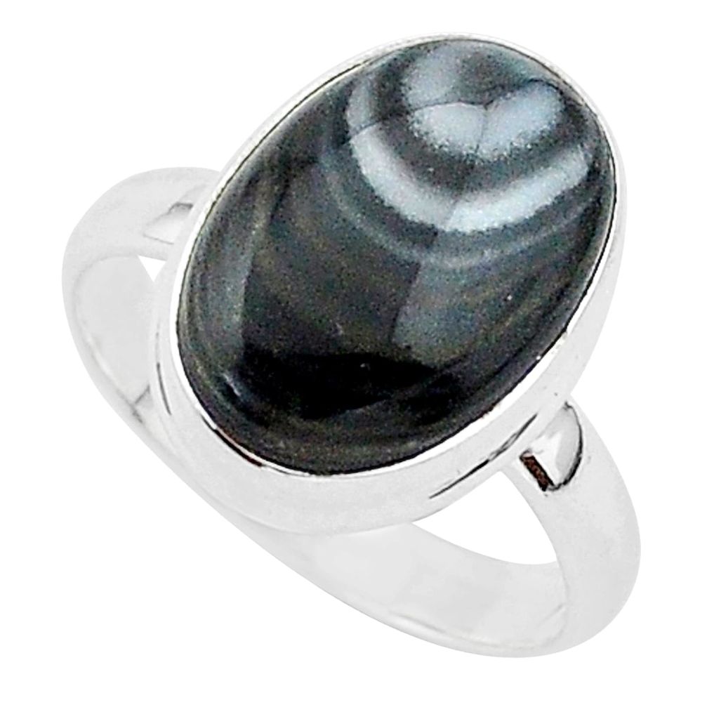 6.79cts natural black psilomelane 925 silver solitaire ring size 9 r95717