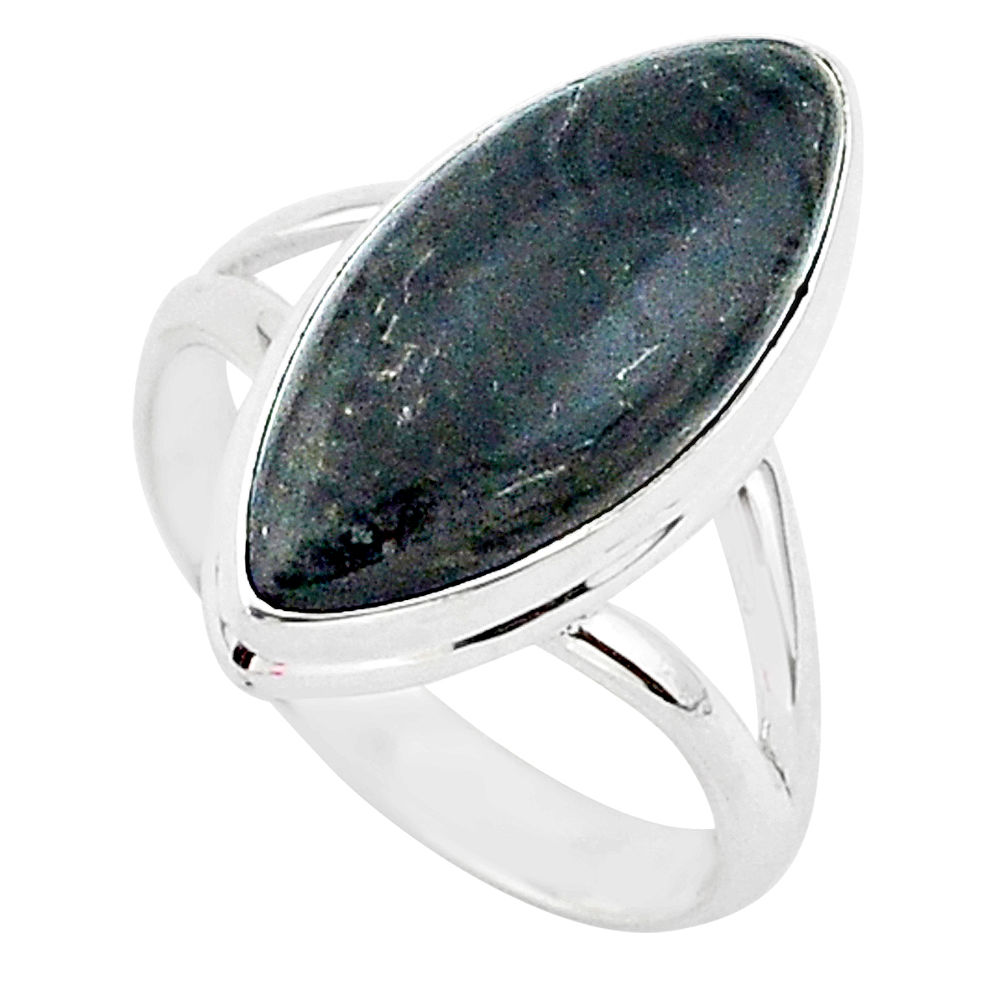 10.70cts natural black psilomelane 925 silver solitaire ring size 9 r95720