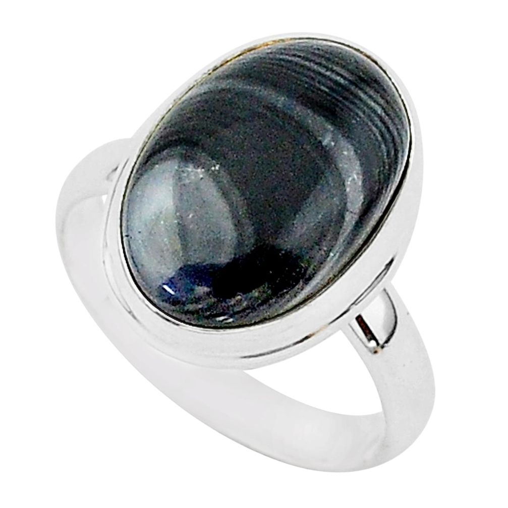 10.75cts natural black psilomelane oval 925 silver solitaire ring size 9 r95759