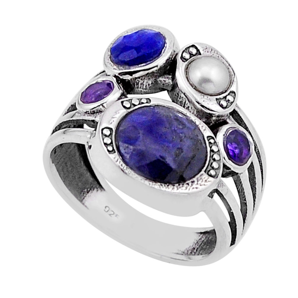 5.88cts natural black sapphire amethyst 925 sterling silver ring size 6 n54854