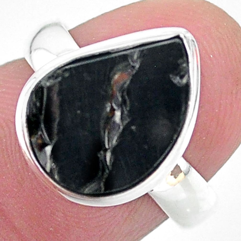 5.11cts natural black shungite 925 silver solitaire ring jewelry size 6 t22412
