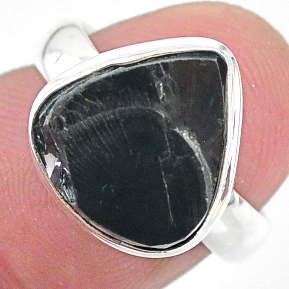 5.58cts natural black shungite 925 silver solitaire ring jewelry size 6 t22413