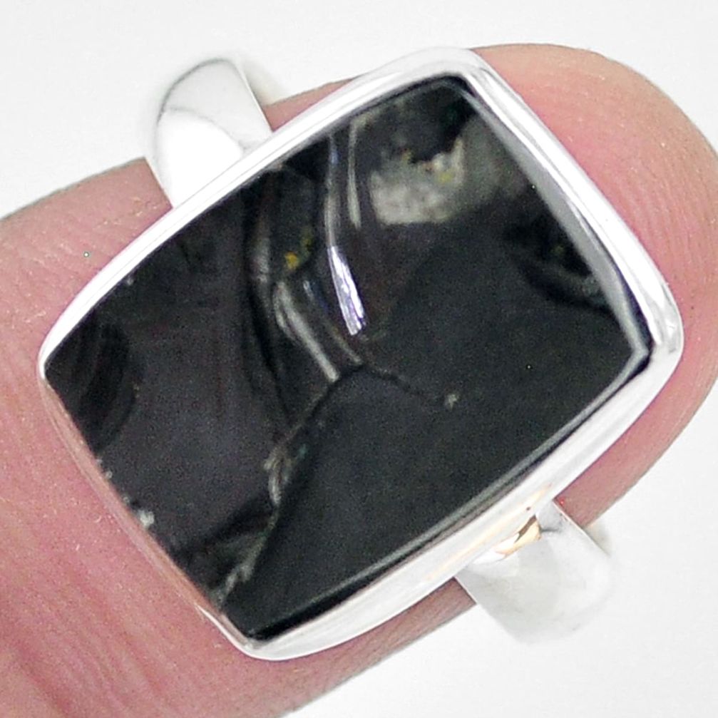 6.58cts natural black shungite 925 silver solitaire ring jewelry size 8 t22406