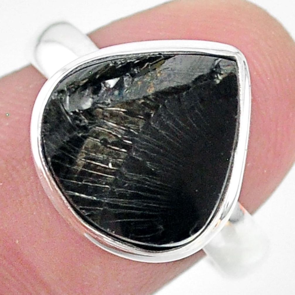 5.38cts natural black shungite 925 silver solitaire ring jewelry size 8 t22419