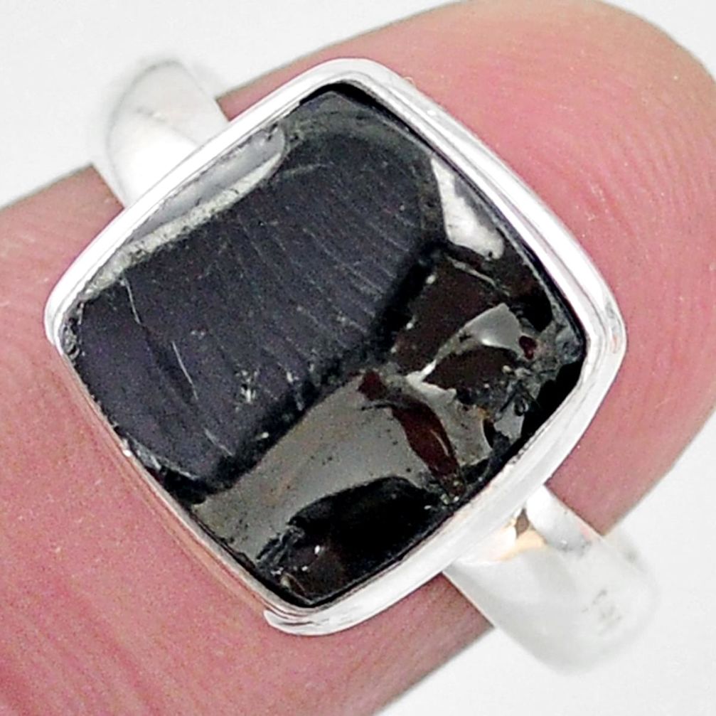 5.60cts natural black shungite 925 silver solitaire ring jewelry size 8.5 t22403