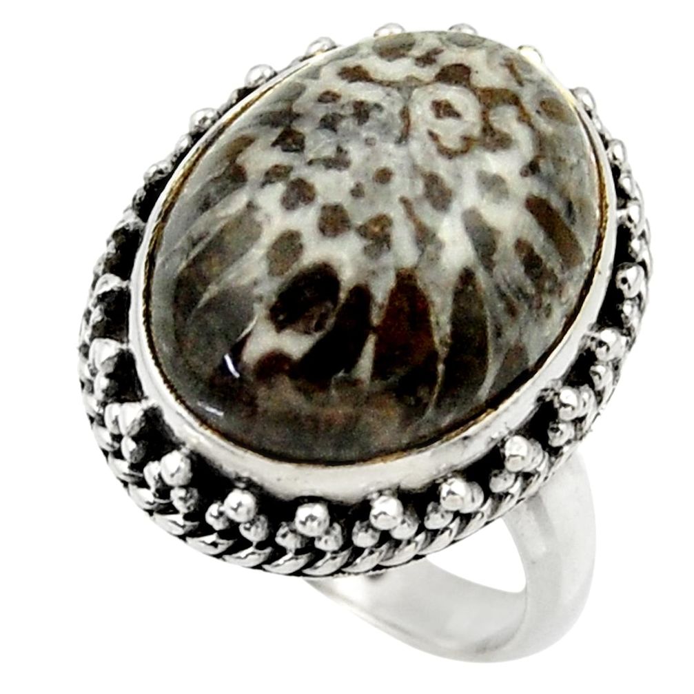 Natural black stingray coral from alaska 925 silver solitaire ring size 6 r28819