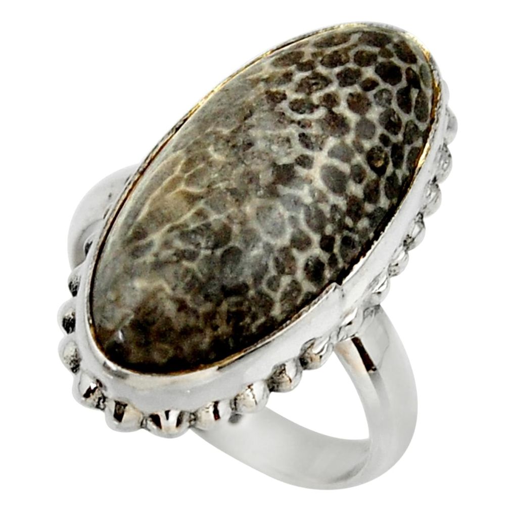 Natural black stingray coral from alaska 925 silver solitaire ring size 8 r28797