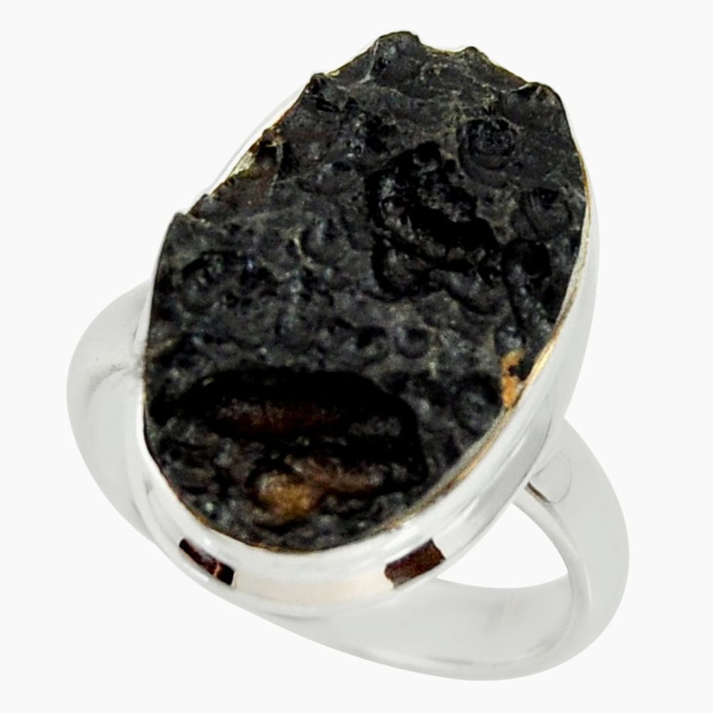 11.64cts natural black tektite 925 silver solitaire ring jewelry size 7.5 r34222