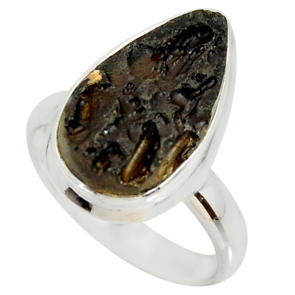 8.42cts natural black tektite 925 silver solitaire ring jewelry size 8.5 r34248