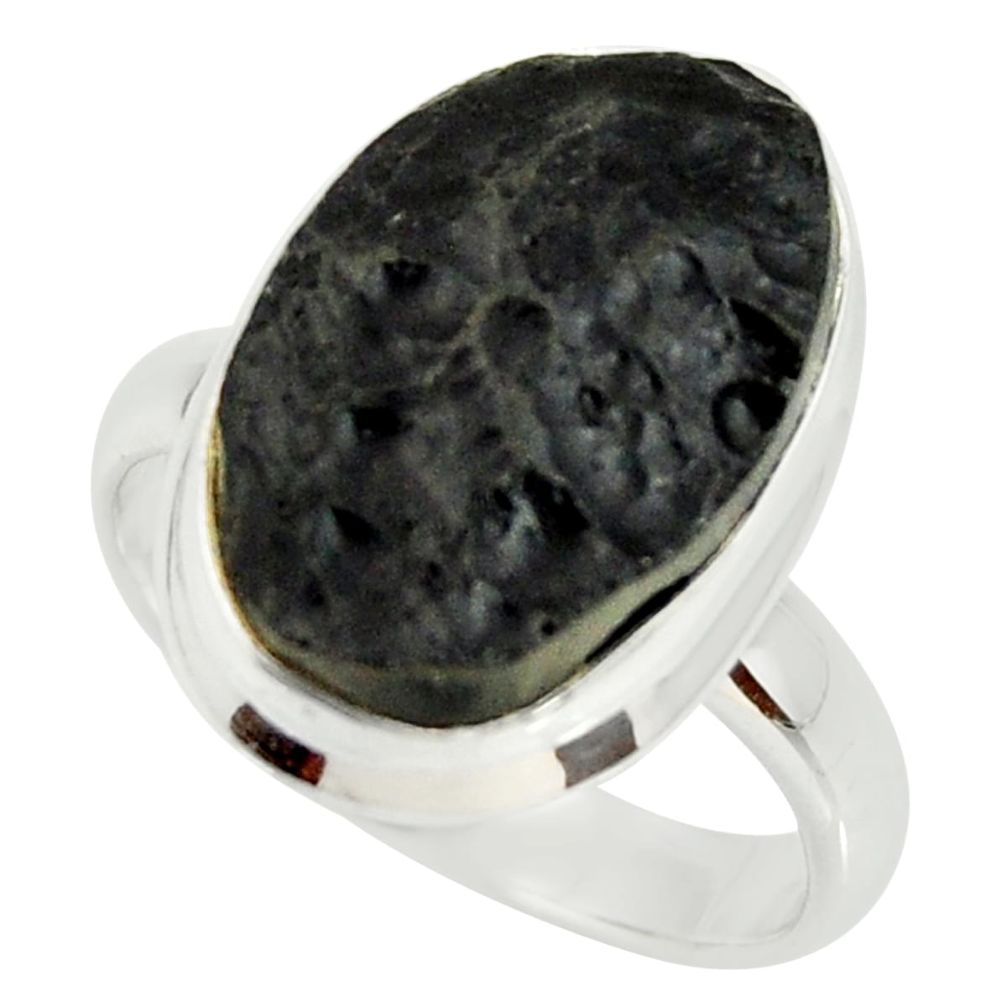 10.84cts natural black tektite 925 silver solitaire ring jewelry size 7.5 r34259