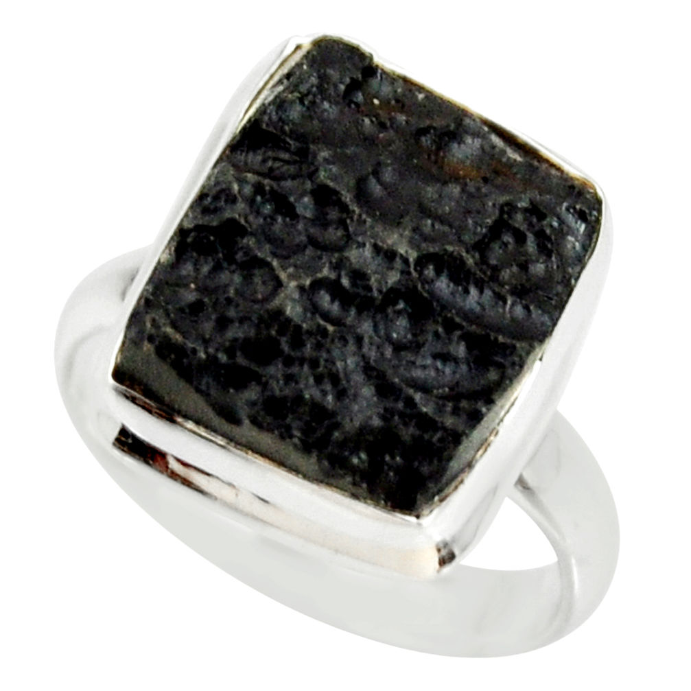 8.54cts natural black tektite 925 silver solitaire ring jewelry size 8 r34230