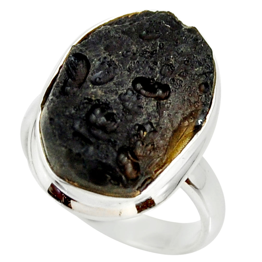 12.34cts natural black tektite 925 silver solitaire ring jewelry size 8 r34231