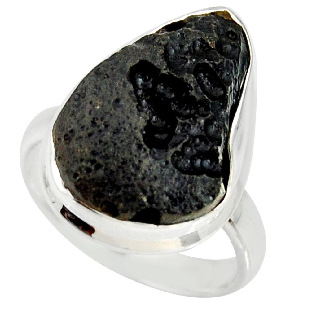 12.52cts natural black tektite 925 silver solitaire ring jewelry size 8 r34233