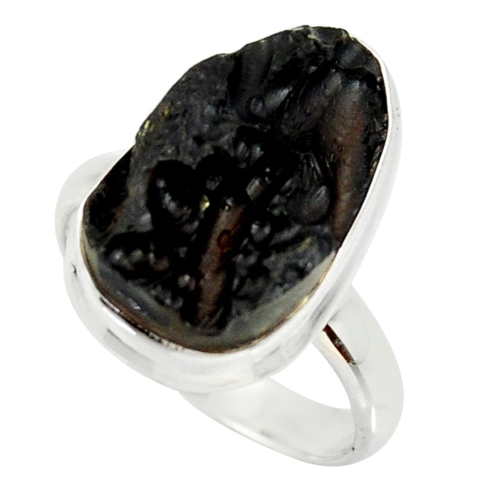 12.06cts natural black tektite 925 silver solitaire ring jewelry size 8 r34240