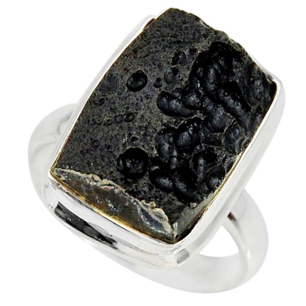 10.64cts natural black tektite 925 silver solitaire ring jewelry size 8 r34250