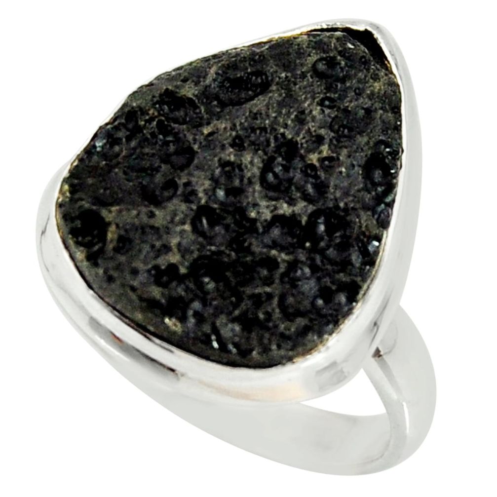 13.77cts natural black tektite 925 silver solitaire ring jewelry size 8 r34260