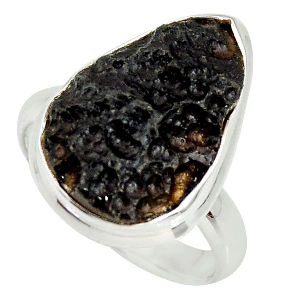 12.36cts natural black tektite 925 silver solitaire ring jewelry size 9 r34223