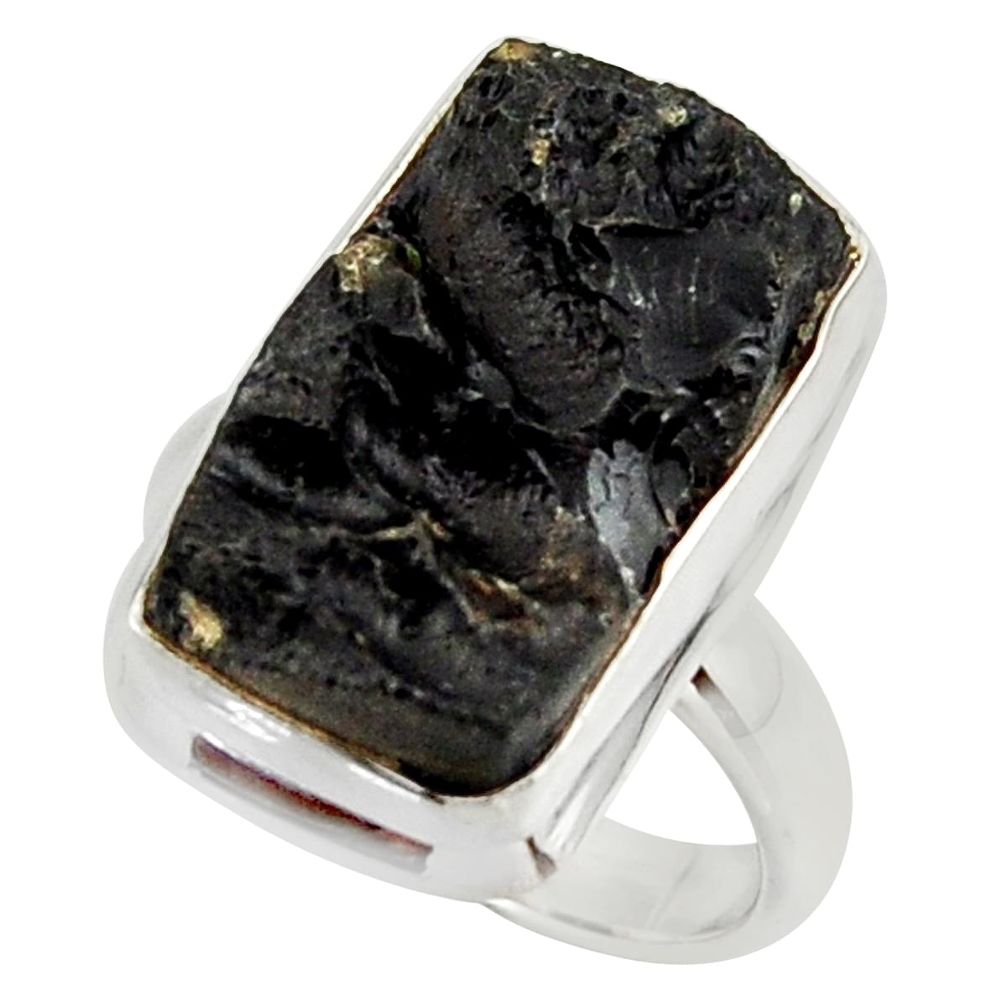 10.89cts natural black tektite 925 sterling silver ring jewelry size 6.5 r42448