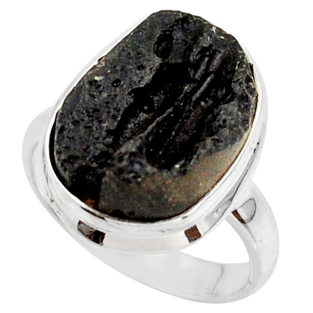 10.34cts natural black tektite 925 sterling silver ring jewelry size 7.5 r42454