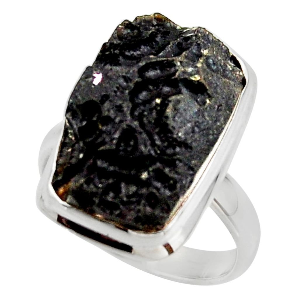 13.38cts natural black tektite 925 sterling silver ring jewelry size 8.5 r42459