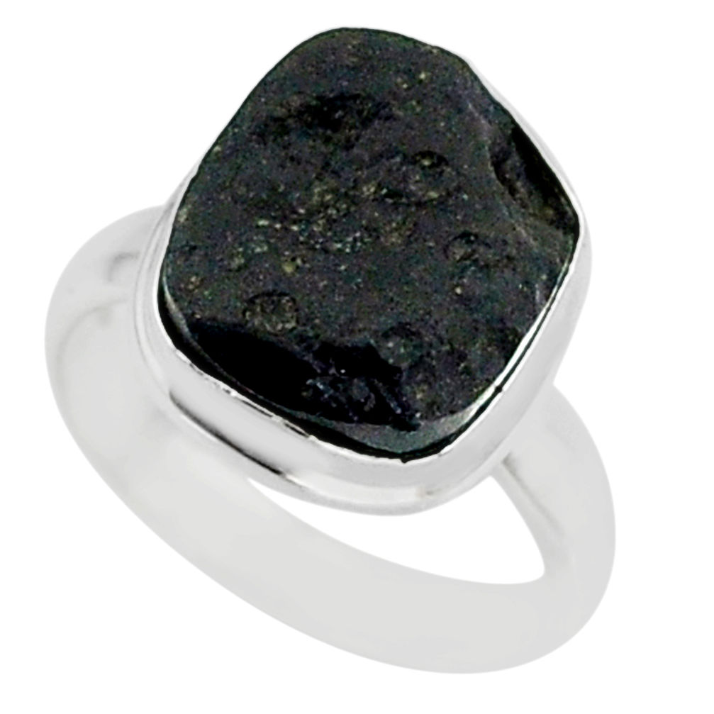 5.76cts natural black tektite 925 sterling silver ring jewelry size 5.5 r88678