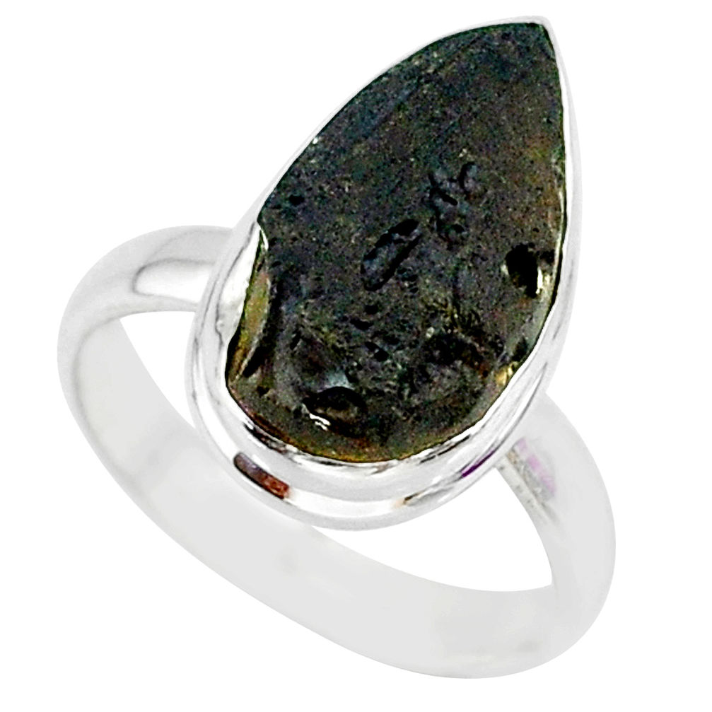 8.19cts natural black tektite 925 sterling silver ring jewelry size 8.5 r88690