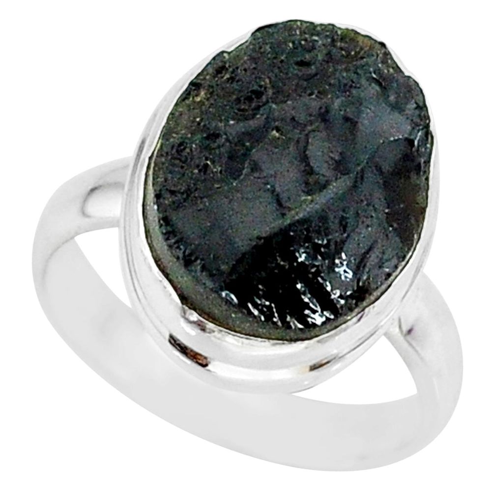 9.47cts natural black tektite 925 sterling silver ring jewelry size 7.5 r88749