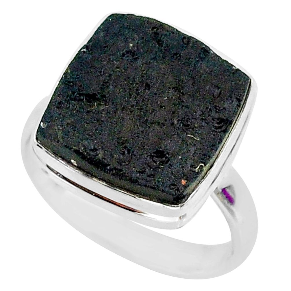 11.48cts natural black tektite 925 sterling silver ring jewelry size 10 r88736