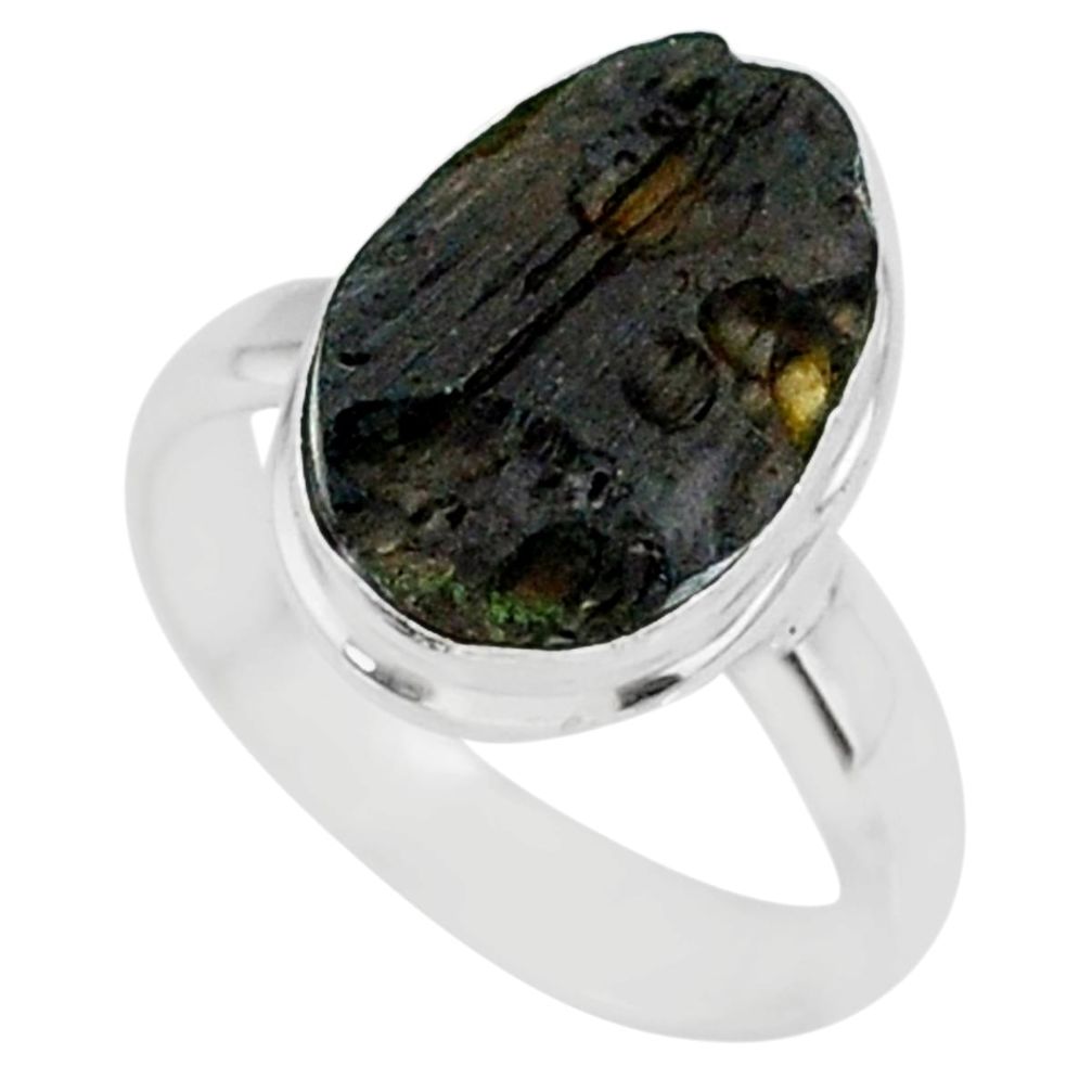 5.35cts natural black tektite 925 sterling silver ring jewelry size 6 r88665